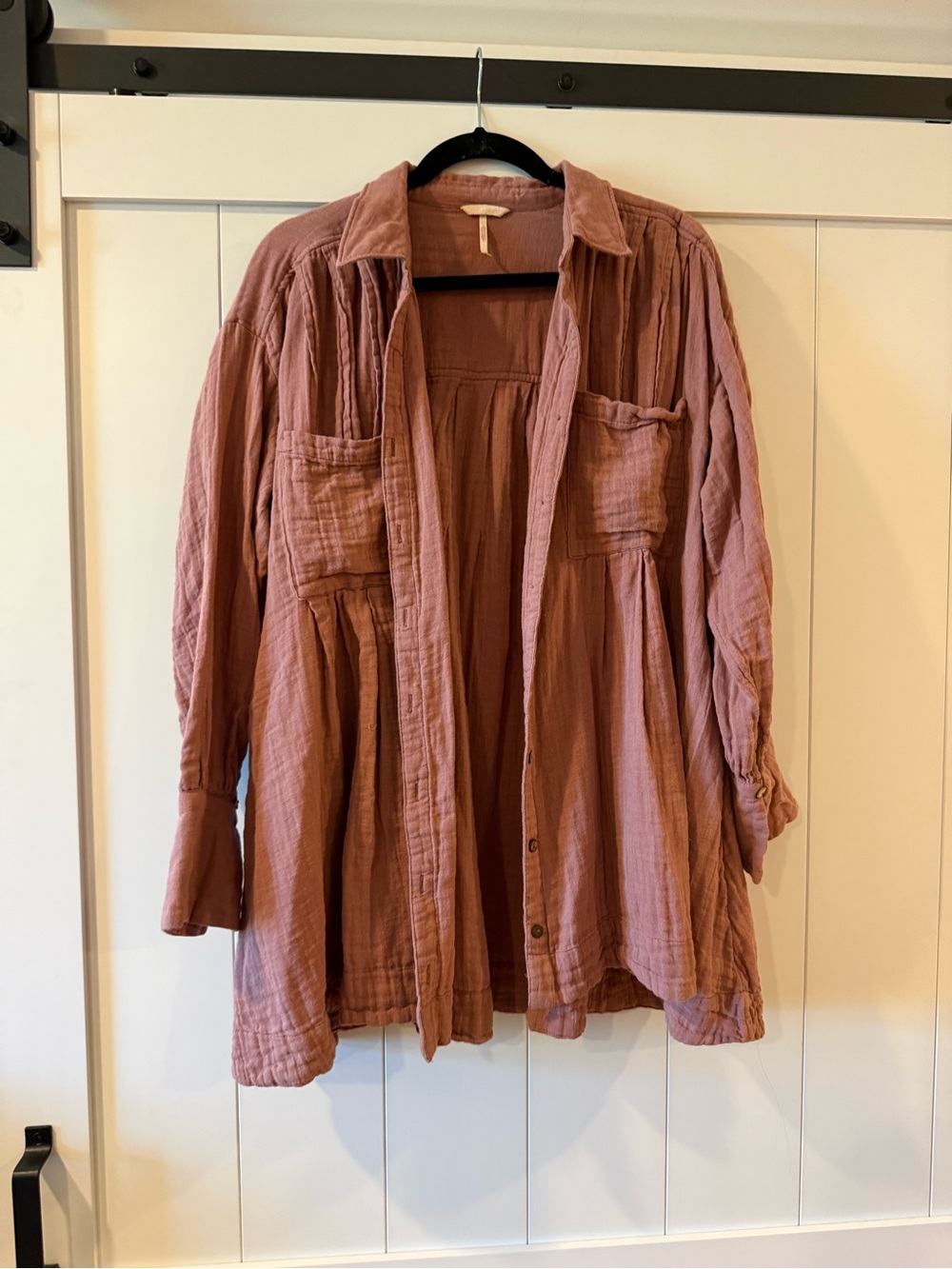 Free People Dusty Rose Button-Front Gauze Shirt